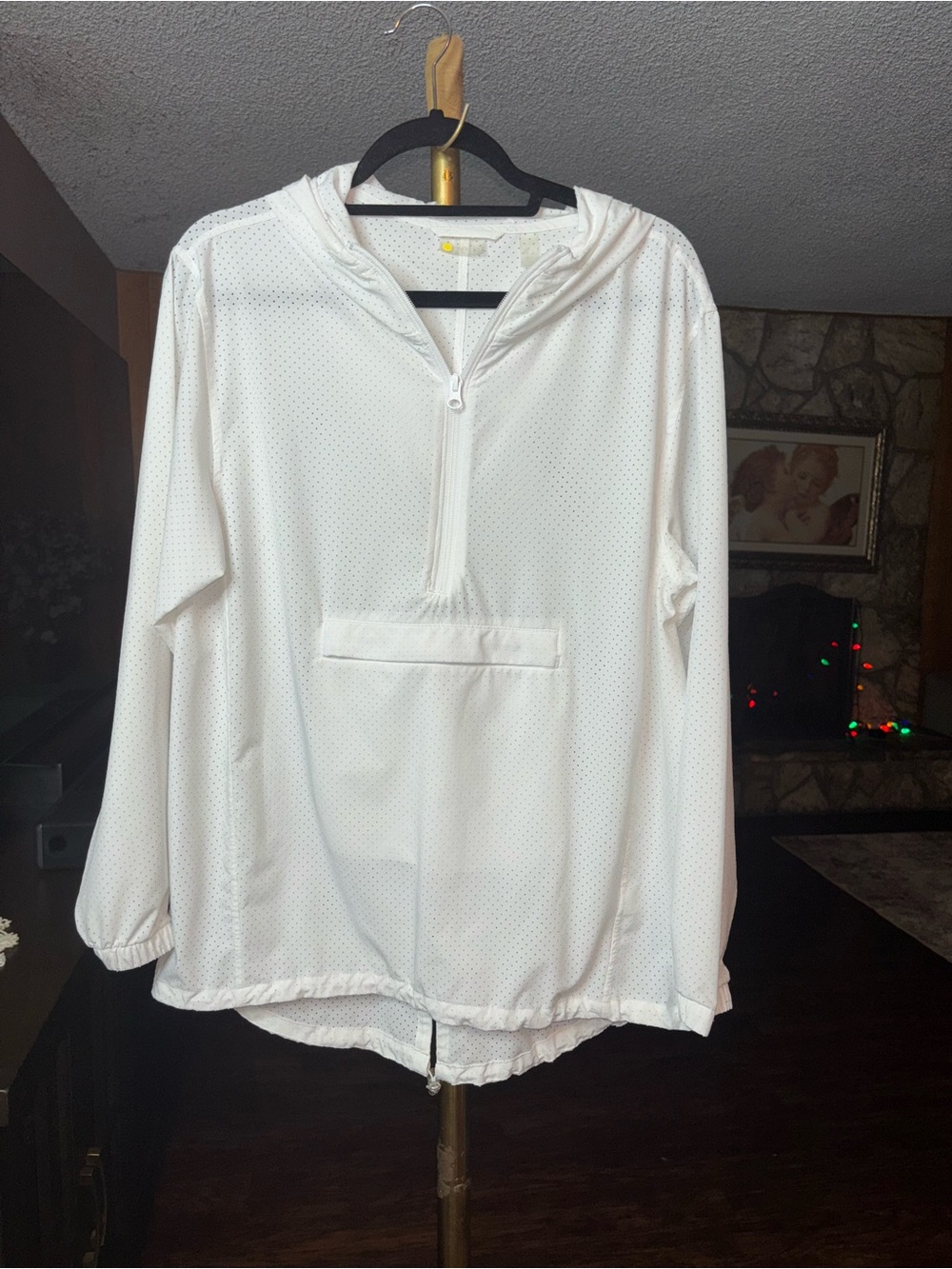Zella White Perforated Half-Zip Hooded Pullover